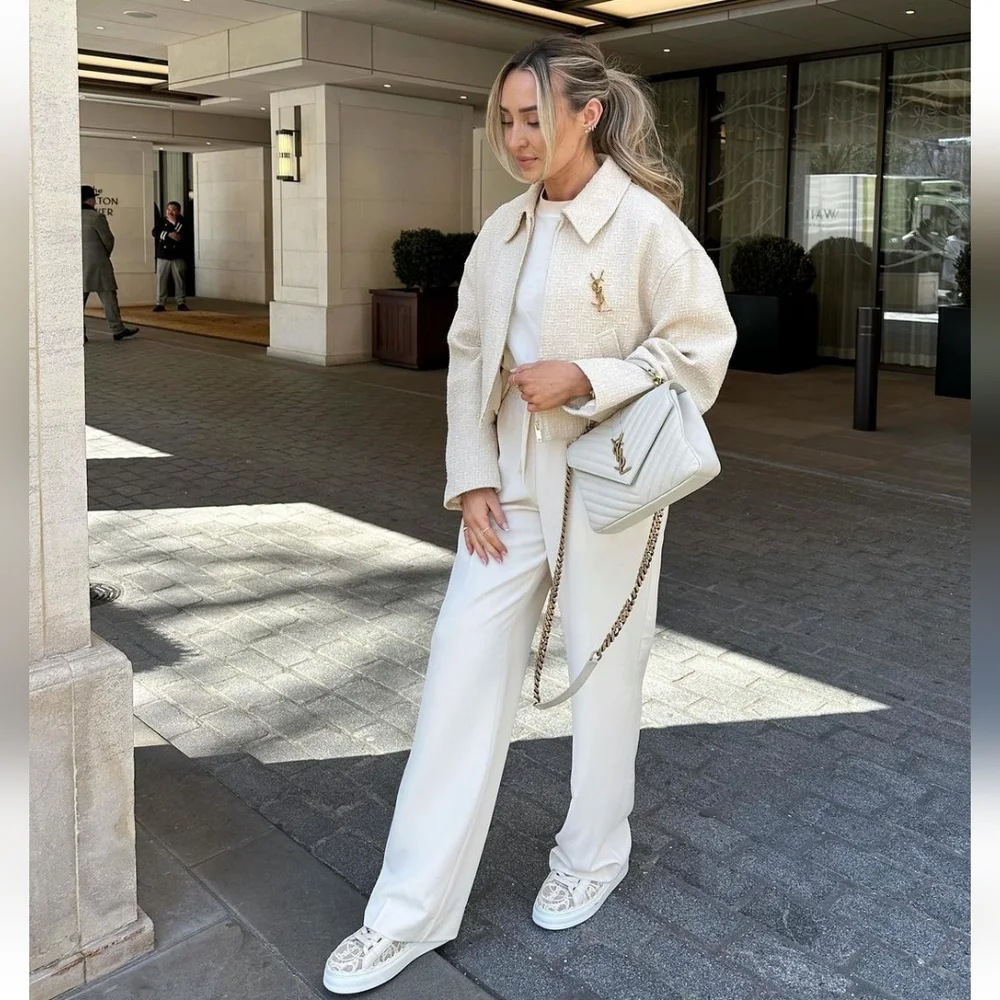 Zara Tweed Bomber Jacket Cream Size XS - Picture 6 of 16